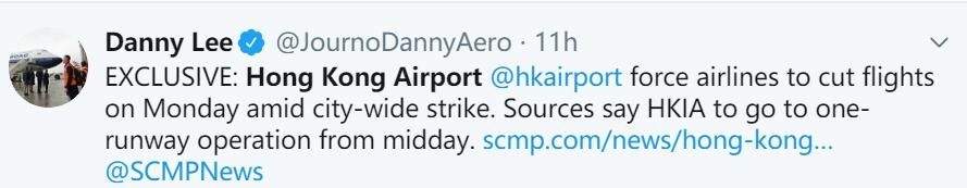 8月5日中午起香港機場采用單跑道運營-空運港口