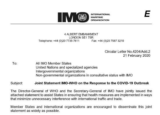 國際物流查詢-IMO&WHO發(fā)布聯(lián)合聲明：避免對船舶、船員施加不必要的限制！