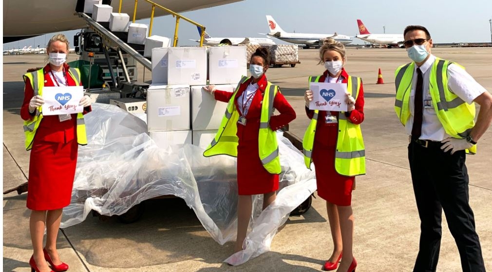 維珍航空從中國運回口罩、呼吸機等物資